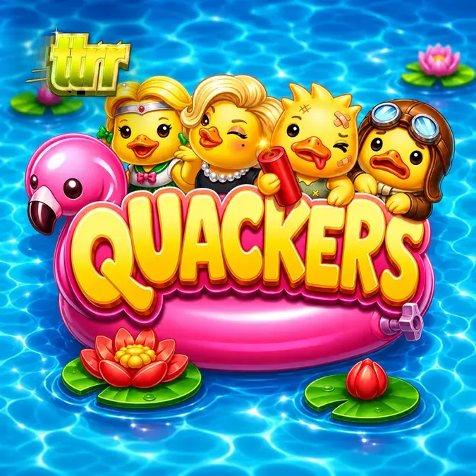 Interface do slot Quackers com patos modificadores e grade de cluster pays